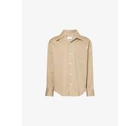 Ami Paris Mens Ami Paris Ami Logo-Patch Long-Sleeve Camp Collar Wide Cotton Shirt Beige Taupe M