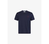 Ami Paris Mens Ami Paris Logo-Embroidered Cotton T-Shirt Bleu Nuit S