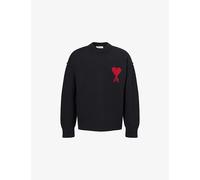 Ami Paris Mens Ami Paris Logo-Knit Crewneck Wool Jumper Noir/Rouge XL