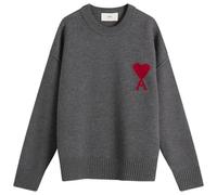 AMI Paris Men's Felted Merino Wool Knit ADC Crew Neck Jumper Gris Chine / Rouge