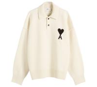 AMI Paris Men's Felted Merino Wool Knit ADC Polo Ecru/Noir