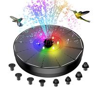 AMIAEDU Solar Fountain, Powered Water 4W Pump for Bird Bath with LED Lights, 7 Nozzle and Fixer Hummingbird Garden, Pond, Pool, Fish Tank, , Black