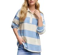 Amiblvowa Rugby Shirt Women Striped Collared Long Sleeve Polo Shirts Oversized Color Block Sweatshirt Vintage Pullover Top