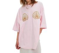 Amiblvowa Women Seashell Shirt Cute Beachy Tops Teen Beaded Shell Shirts, Seashell Pink, S