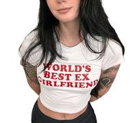 Amiblvowa Y2k Baby Tees for Women Cute Letter Graphic Crop Tops Sexy Short Sleeve Slim Fit Grunge T-Shirt E Girl Going Out, Worlds Best Ex Girlfriend White, L