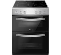 Amica AFC602SS 60cm Ceramic Electric Cooker with Double Oven, A Rated - Silver