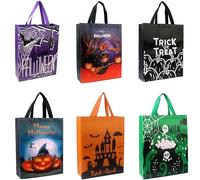 Amicably 6PCS Large Halloween Trick or Treat Bags, 38×30×10cm, Halloween Tote Bags with Handles, Gift Bags, Multifunctional Non-Woven Bags for Gifts Wrapping, Halloween Party Supplies