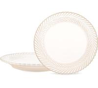 AmiCera 2 Pack Plate Set, 10.75 Inch Large Plates Dinner Plate, 27.3cm Mimosa Shaped White Pasta Set for Meals, Adults Ceramic Plates for Dish, Dishwasher & Microwave Safe