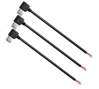 AmiCera 3Pcs 90 Degree USB A Male Plug Bare Wire Cable,12V 1M USB A Plug to 2 Pin Bare Wire Open End Connector for DIY Small Appliance Extension Cord Replacement, Black USB 2.0