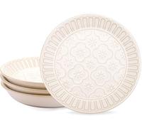 AmiCera 4 Pack Plate Set, 6 Inch Side Plates Small Dinner Plate, 15.5 Cm Begonia Patterns White Dinner Set for Small Meals, Kids Ceramic Plates for Desserts, Dishwasher & Microwave Safe