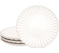 AmiCera 4 Pack Plate Set, 8.5 Inch Side Plates Small Dinner Plate, 20.5cm Daisy Shape Stylish White Dinner Set for Small Meals, Kids Ceramic Plates for Desserts, Dishwasher & Microwave Safe