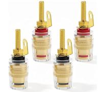 AmiCera 4PCS Speaker Terminal Banana Plugs Speaker Binding Post Banana Plug Socket 4mm Amplifier Terminal Transparent 42mm Extended Thread DIY HiFi Audio Connector Gold Plated 2 Black 2 Red