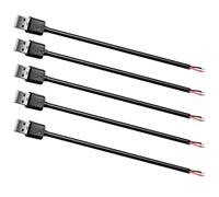AmiCera 5Pcs 1M USB A Male Plug Bare Wire Cable,12V USB A Plug to 2 Pin Bare Wire Open End Connector for DIY Small Appliance Extension Cord Replacement, Black USB 2.0
