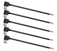 AmiCera 5Pcs 90 Degree USB A Male Plug Bare Wire Cable,12V 0.3M USB A Plug to 2 Pin Bare Wire Open End Connector for DIY Small Appliance Extension Cord Replacement, Black USB 2.0
