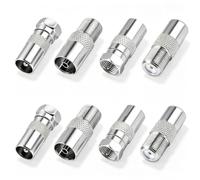 AmiCera 8-Piece Antenna Adapter Set, Coaxial Cable Connector, SAT Antenna Adapter, F Connector Sat Cable, TV Antenna Plug, F-Type Coaxial Adapter Set for Satellite Cable, Antenna Cable, Silver