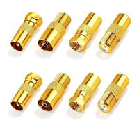 AmiCera 8 Piece Antenna Adapter Set, Coaxial Cable Connector, SAT Antenna Adapter, F Connector Sat Cable, TV Antenna Plug, F-Type Coaxial Adapter Set for Satellite Cable, Antenna Cable, Gold