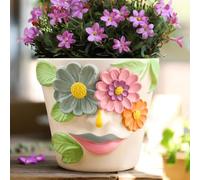 AmiCera Abstract Face Flower Pots, Colourful Plant Pot for Indoor Plants, Small Cute Head Planters with Drainage, Eclectic Aesthetic Succulent Planter for Home Decoration (Pink and Blue, 14 cm)