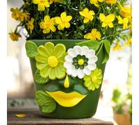 AmiCera Abstract Face Flower Pots, Colourful Plant Pot for Indoor Plants, Small Cute Head Planters with Drainage, Eclectic Aesthetic Succulent Planter for Home Decoration (Green, 14 cm)