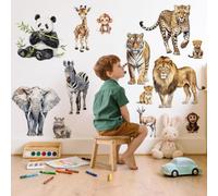 AmiCera Animal Wall Stickers Kids, Safari Animals Jungle Wallpaper for Bedrooms Windows Doors Nursery Decoration, Wall Decals for Kids Childrens Baby, Easy to Apply No Residue, Elephant & Lion
