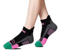 AmiCera Black Running Socks Women Men, Anti Blister Cushioned Trainer Socks, Moisture-Wicking Anti Slip Breathable Cotton Blend, Ankle Support Sports Sock for Walking Training Gym Fitness Marathon
