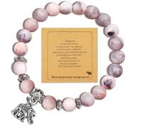 AmiCera Bracelets for Women, Elephant Gifts for Women, Friendship Bracelet, Natural Pink Healing Stone Bracelet with Elephant Charm Adjustable Beaded, Birthday Present for Her Girlfriend