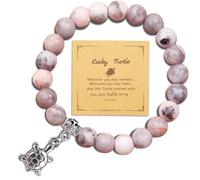AmiCera Bracelets for Womens, Friendship Bracelet, Teenage Girls Gifts, Natural Pink Zebra Stone Bracelete with Turtle Charm Adjustable Beaded, Birthday Present for Her