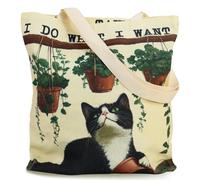 AmiCera Canvas Tote Bag,Tote Bags for Women, Aesthetic Cat Gift Bag with Sturdy Shoulder Straps, Cute Fabric Tote Bag with Graden Cat Pattern for Women Ladies Girls Working