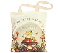 AmiCera Canvas Tote Bag,Tote Bags for Women, Aesthetic Tote Bag with Sturdy Shoulder Straps, Cute Gifts Tote Bags with Frog and Mushroom Pattern for Women Ladies Girls Students Working Shopping