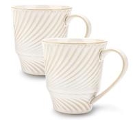AmiCera Ceramic Coffee Mugs, 300 ml Coffee Mug with Handle, Espresso Cups Set of 2 for Hot Cold Drinks, Latte Tea Mugs Embossed Mimosa, Special Gifts for Friends, Dishwasher & Microwave Safe