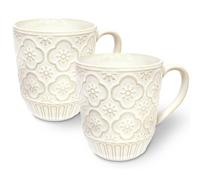 AmiCera Ceramic Coffee Mugs, Coffee Mug with Handle 500ml, Espresso Cups Set of 2 for Hot Cold Drinks, Latte Tea Mugs Embossed Flower, Special Gifts for Friends, Dishwasher & Microwave Safe