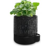 AmiCera Ceramic Plant Pots, Ceramic Outdoor Planters with Drainage Holes, Modern Planters for Indoor Plants, Black Flower Pot Relief Design, Decorative Gardening Gift for Plant Lover, 15 cm