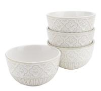 AmiCera Cereal Bowl, 300ml Dessert Bowls, 11.5cm Begonia Flower Floral Pattern Small Bowls, Set of 4, Ceramic Bowl for Rice Soup Salad Snack,White and Gold, Dishwasher & Oven Safe, Microwavable