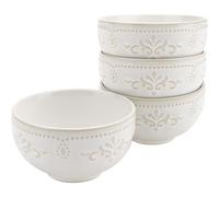 AmiCera Cereal Bowl, 300ml Dessert Bowls, 11.5cm Courtly Floral Pattern Small Bowls, Set of 4, Ceramic Bowl for Rice Soup Salad Snack,White and Gold, Dishwasher & Oven Safe, Microwavable