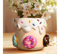 AmiCera Colourful Donut Plant Pot, Unique Flower Pots with Drainage, Cute Small Rainbow Planters for Houseplants, Funny Decorative Succulent Planter Pot, Eclectic Garden Gift for Plant Lovers, White