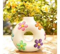 AmiCera Colourful Doughnut Vase for Flowers, Modern Boho Flower Vase, Decorative Living Room Decoration, Unique Hollow Round Flower Vases, Eclectic Aesthetic Gardening Gifts, Pastel