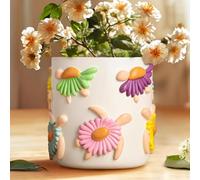AmiCera Colourful Flower Pot Daisy Turtle Shape, Unique Plant Pots with Drainage, Small Succulent Planter Pots for Indoor Plants, Funky Gardening Gift for Plant Lovers, Eclectic Home Decor, White