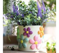 AmiCera Colourful Flower Pots Planter, Cute Unique Plant Pot for Indoor Plants, Boho Modern Planters with Drainage, Small Succulent Pots Eclectic Home Garden Decor Funky Plant Gifts, White