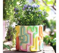 AmiCera Colourful Line Flower Pots, Cute Unique Planter with Drainage, Vintage Planters Pots for Indoor Plants, Eclectic Succulent Gardening Pot Funky Plant Gift Home Decor, Pastel