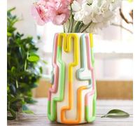 AmiCera Colourful Lined Flower Vases, 20cm High Tall Decorative Vases for Home Decor, Unique Funny Vases for Flowers, Cute Tall Flowers Vase Eclectic Living Room Decor Aesthetic, Pastel