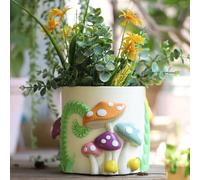 AmiCera Colourful Mushroom Plant Pots, Small Flower Pots for Indoor Plants, Cute Unique Planter with Drainage, Boho Modern Planter for Home Decor, Eclectic Funky Garden Gift, White