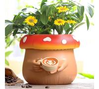 AmiCera Cute Coffee Cups Flower Pot, Small Indoor Mushroom Decor Planters, Colourful Plant Pot for Indoor Plants, Unique Garden Planter with Drainage, Decorative Funny Garden Gifts, Terracotta