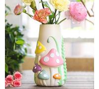 Amicera Cute Flower Vase for Decor, 20cm Tall Decorative Mushroom Vases for Flower, Rainbow Funky Mushroom Decor, Eclectic Bedroom Decor Aesthetic Unique Garden Gifts, Pastel