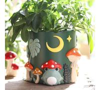 AmiCera Cute Frog Plant Pot, Decorative Small Flower Pots for Indoor Plant, Unique Succulent Planters with Drainage, Boho Modern Mushroom Planter, Eclectic Garden Gift Home Decoration, Green