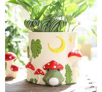 AmiCera Cute Frog Plant Pot, Decorative Small Flower Pots for Indoor Plant, Unique Succulent Planters with Drainage, Boho Modern Mushroom Planter, Eclectic Garden Gift Home Decoration, White and Red