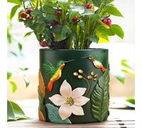 AmiCera Cute Hummingbird Flower Pot, Unique Succulent Plant Pot with Drainage, Small Planter for Indoor Plants, Funny Eclectic Home Decor Gift for Plant Lovers, Green