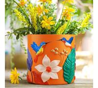 AmiCera Cute Hummingbird Flower Pots, Unique Funky Plant Pot with Drainage, Small Rainbow Succulent Planters Pots for Indoor Plants, Funny Eclectic Gardening Gift for Plant Lovers, Orange