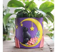 AmiCera Cute Moon Cat Flower Pots, Rainbow Unique Plant Pot with Drainage, Colourful Small Planterss for Indoor Plants, Funky Succulent Garden Pot Eclectic Home Decoration, Purple