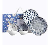 AmiCera Dinner Set-Plates and Bowls Set-Blue and White Porcelain Crockery Set-Tableware Gift Set-Chinese Japanese Dinnerware Set-20 cm/7.8 inches Dinner Plates for 2 and 300 ml Cereal Bowl for 4