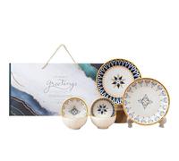 AmiCera Dinner Set-Plates and Bowls Set-Geometric Symmetry Pattern Crockery Set-Tableware Gift Set-Dinnerware Set-20 cm/7.8 inches Dinner Plates for 2 and 300 ml Cereal Bowl for 4