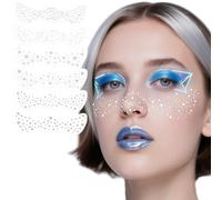 AmiCera Glitter Freckles Face Tattoo, 6 Pcs Face Glitter Freckles Gold for Kids Women, Fake Sparkle Temporary Tattoos Stickers for Girls and Adults Festival Makeup Accessories Face Decor, Silver